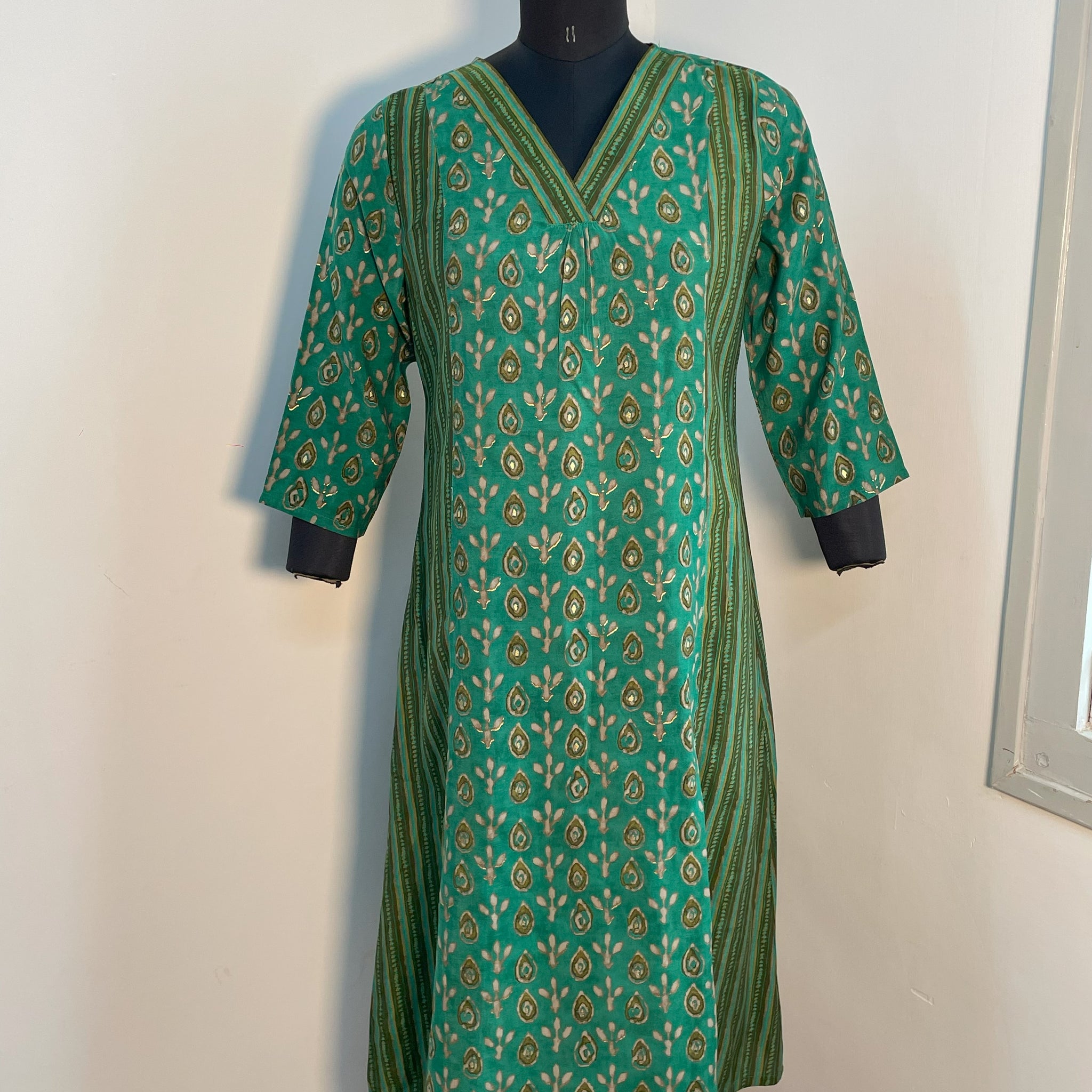 GREEN A-LINE KURTA