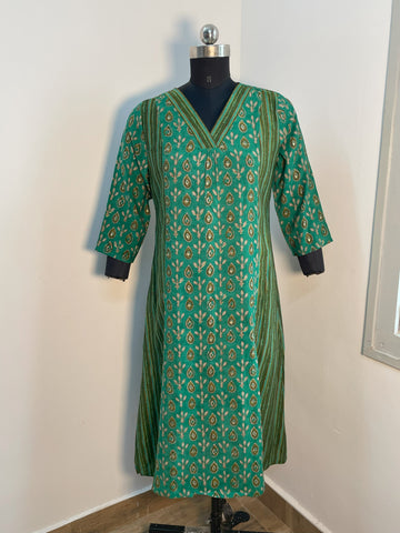 GREEN A-LINE KURTA